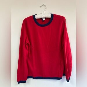 Red with blue detailing Lands’ End Cashmere Crewneck Sweater